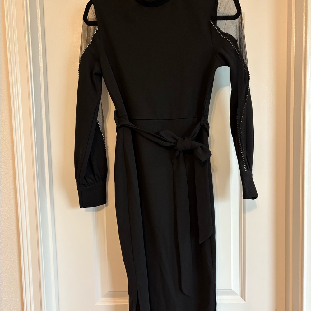 JJs House Black Long Sleeve Dress with Mesh Detail